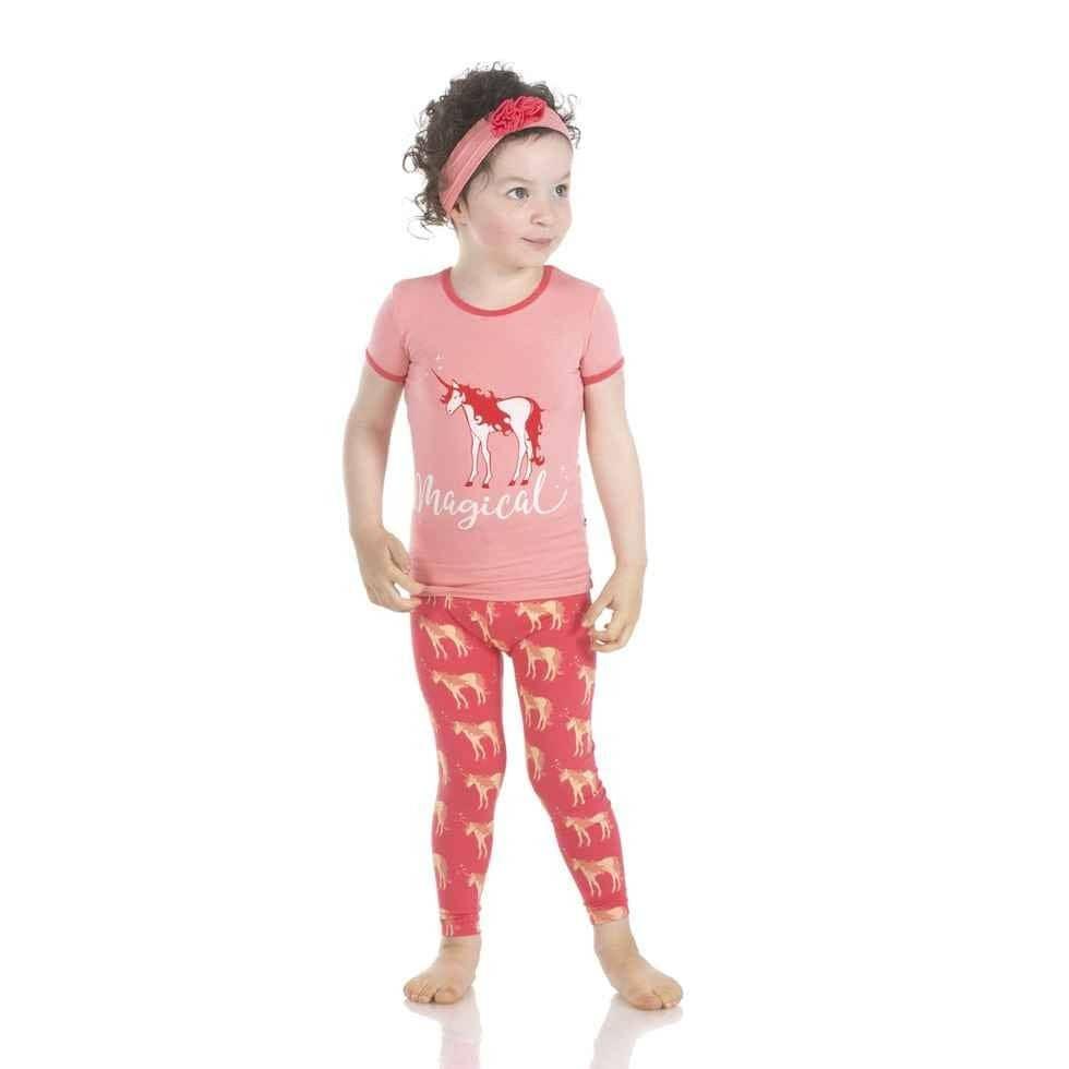 Print Bamboo Short Sleeve Pajama Set - Red Ginger Unicorns - Image 2