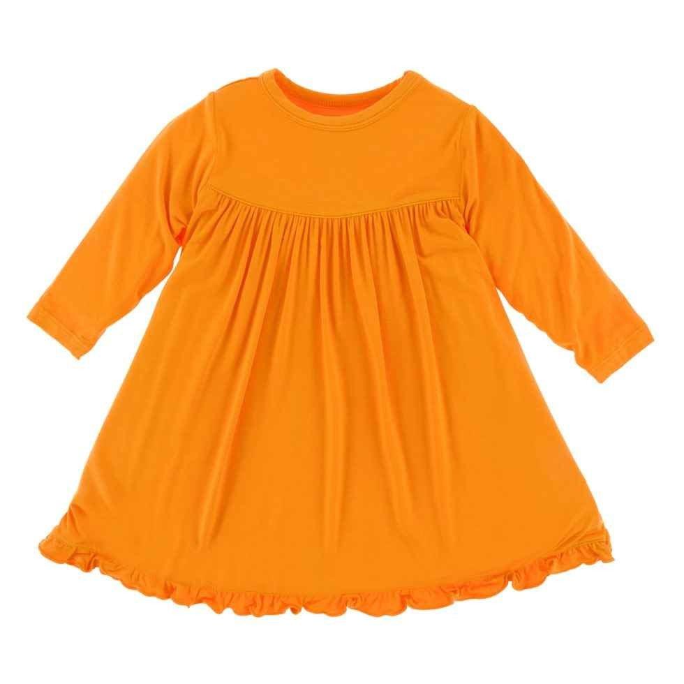 Solid Classic Long Sleeve Swing Dress, Apricot
