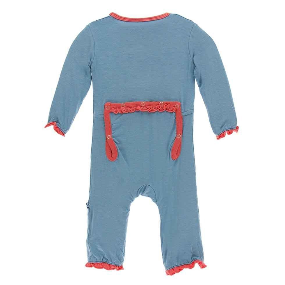 Solid Bamboo Classic Ruffle Coverall with Zipper - Blue Moon with English Rose - Image 2