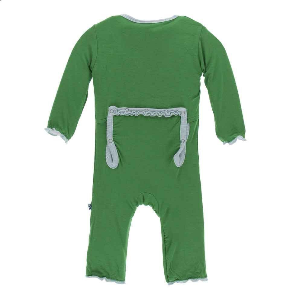Solid Bamboo Classic Ruffle Coverall with Zipper - Fern with Spring Sky