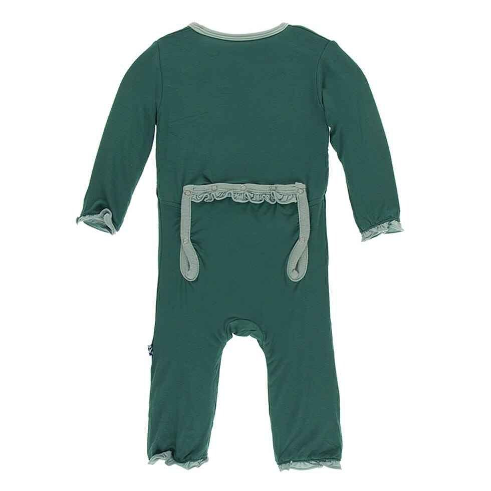 Solid Bamboo Classic Ruffle Coverall with Zipper - Ivy with Jade - Image 2