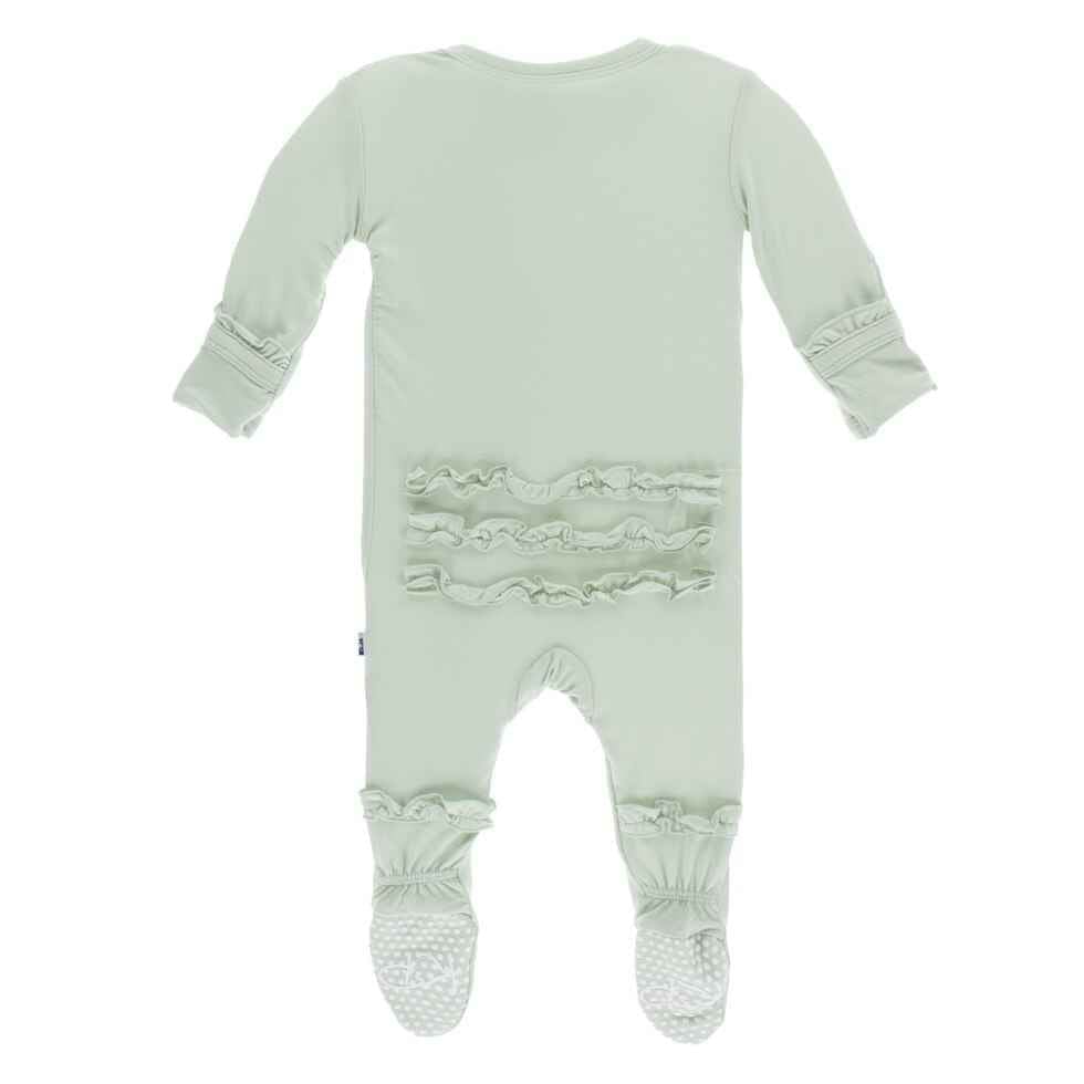 Solid Classic Ruffle Footie with Snaps - Aloe - Image 2