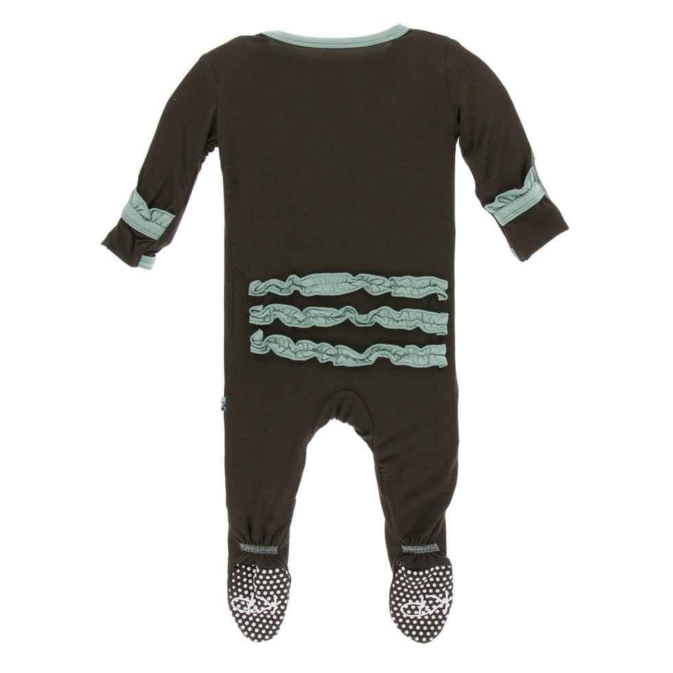 Solid Bamboo Classic Ruffle Footie with Snaps - Bark with Shore - Image 2