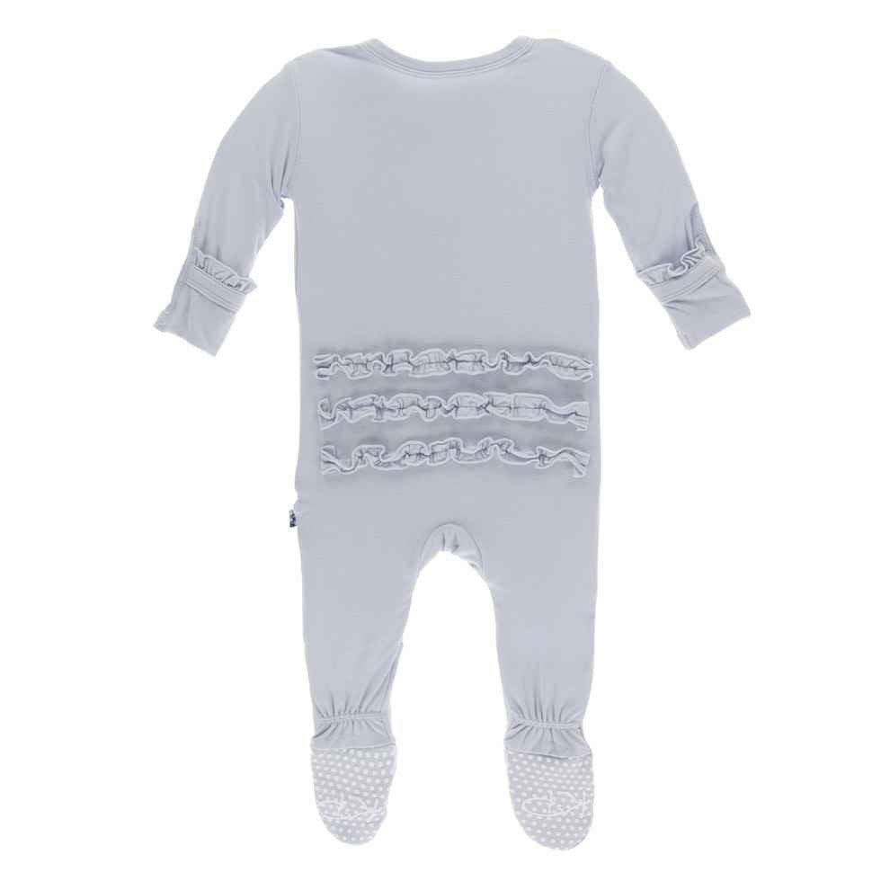Solid Bamboo Classic Ruffle Footie with Snaps - Dew - Image 2