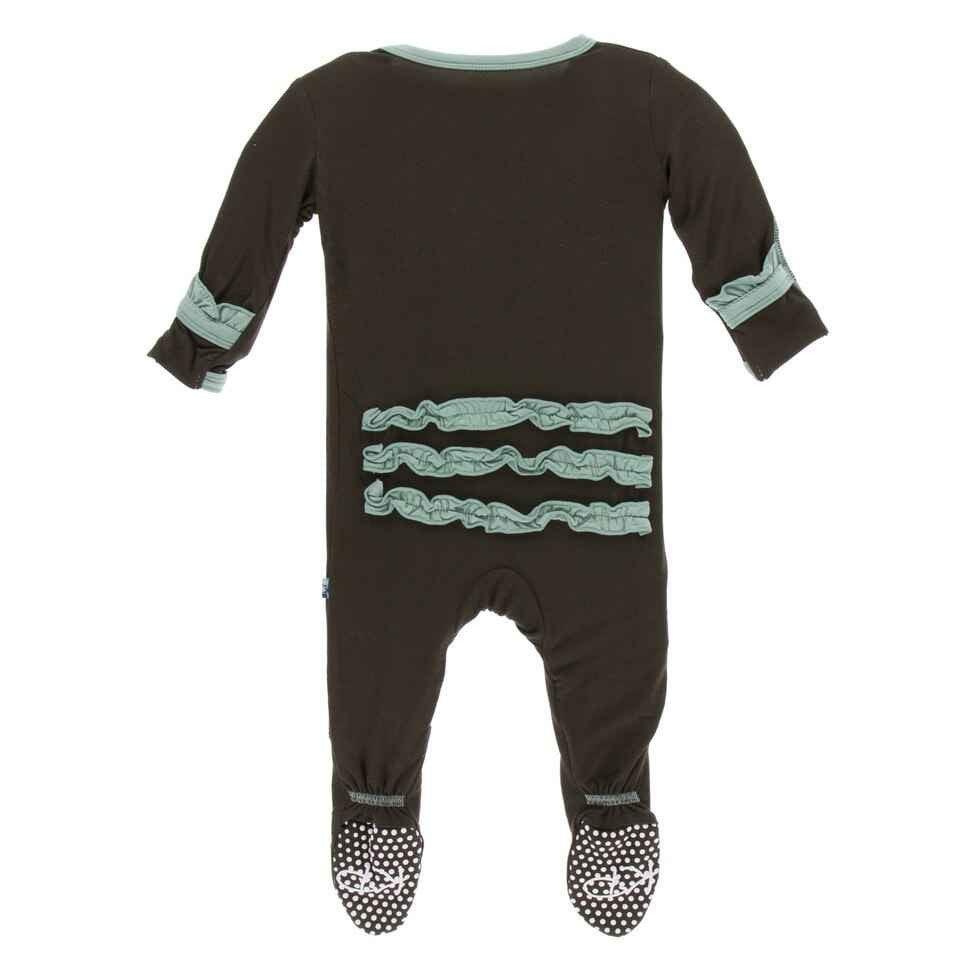 Solid Bamboo Classic Ruffle Footie with Zipper - Bark with Shore - Image 2