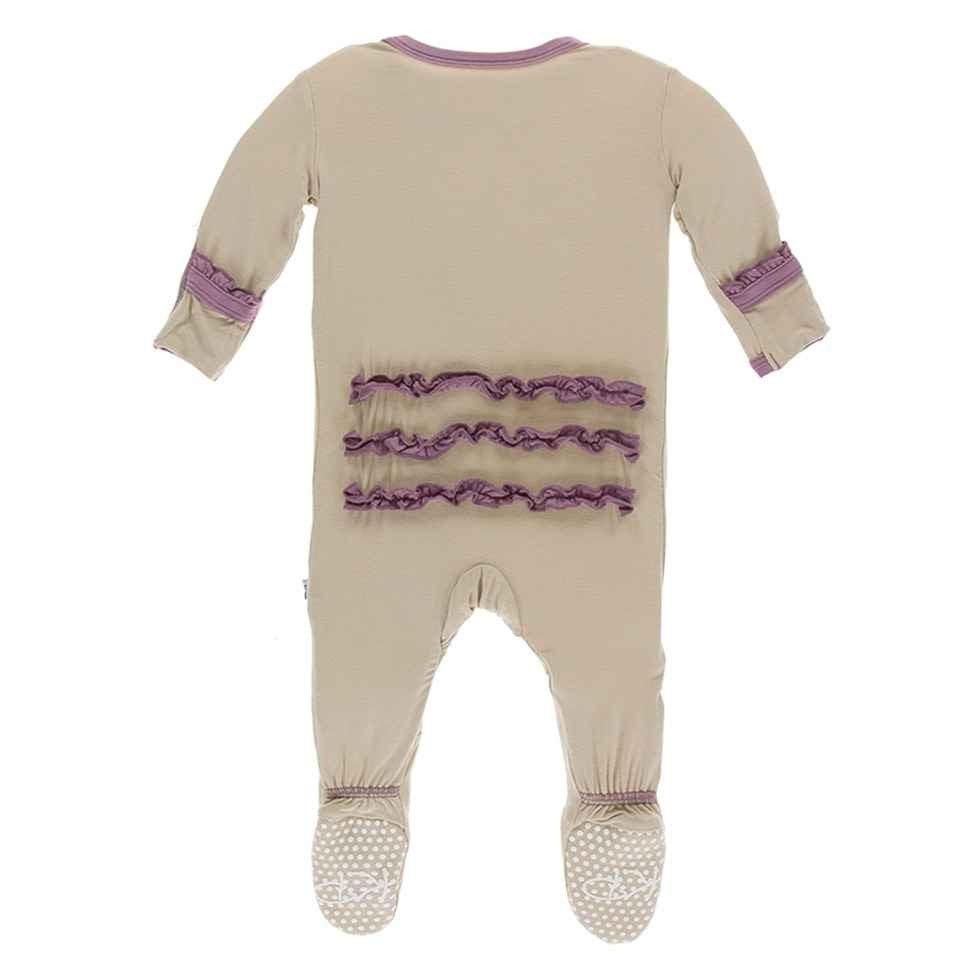 Solid Bamboo Classic Ruffle Footie with Zipper - Burlap with Pegasus - Image 2