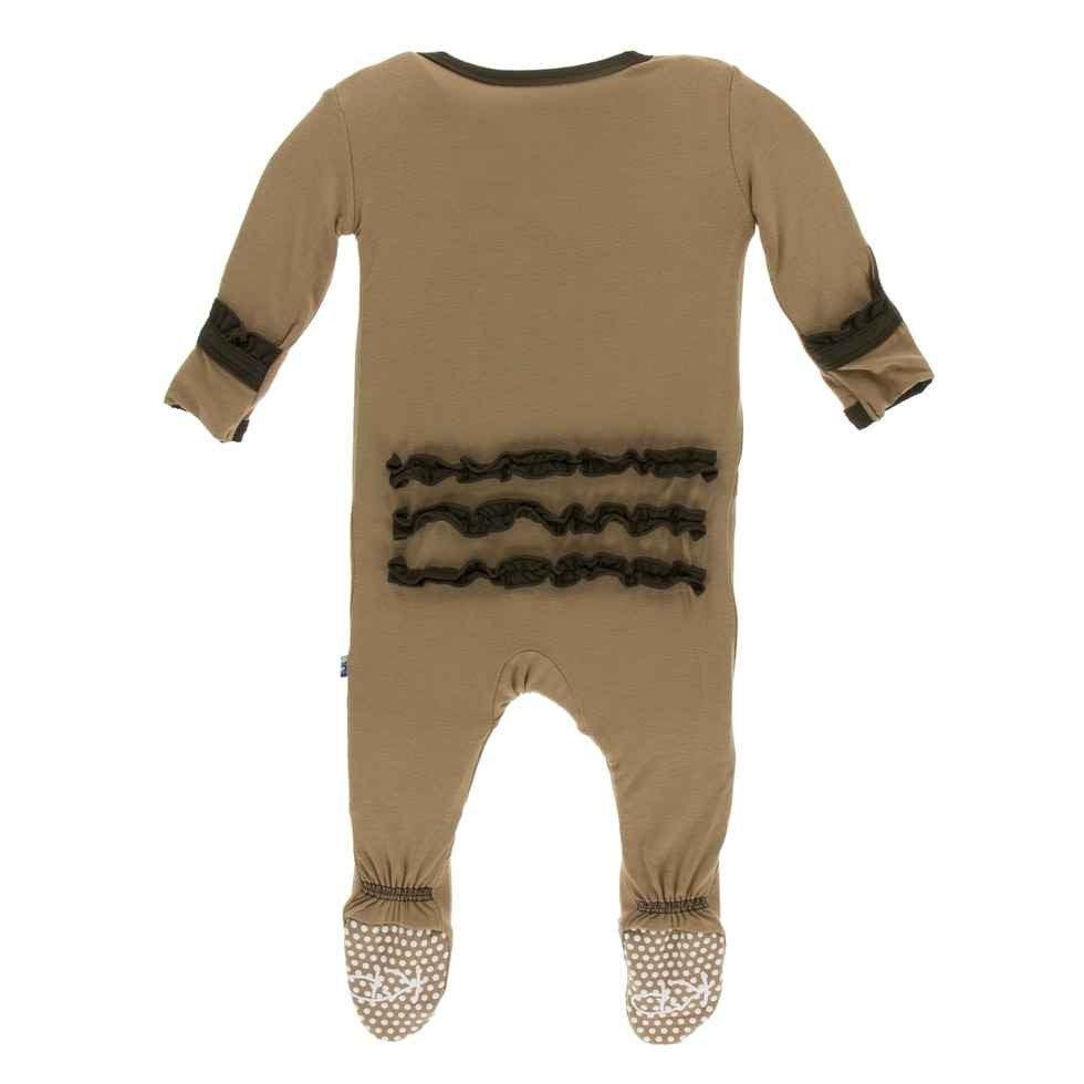 Solid Bamboo Classic Ruffle Footie with Zipper - Tannin with Bark - Image 2