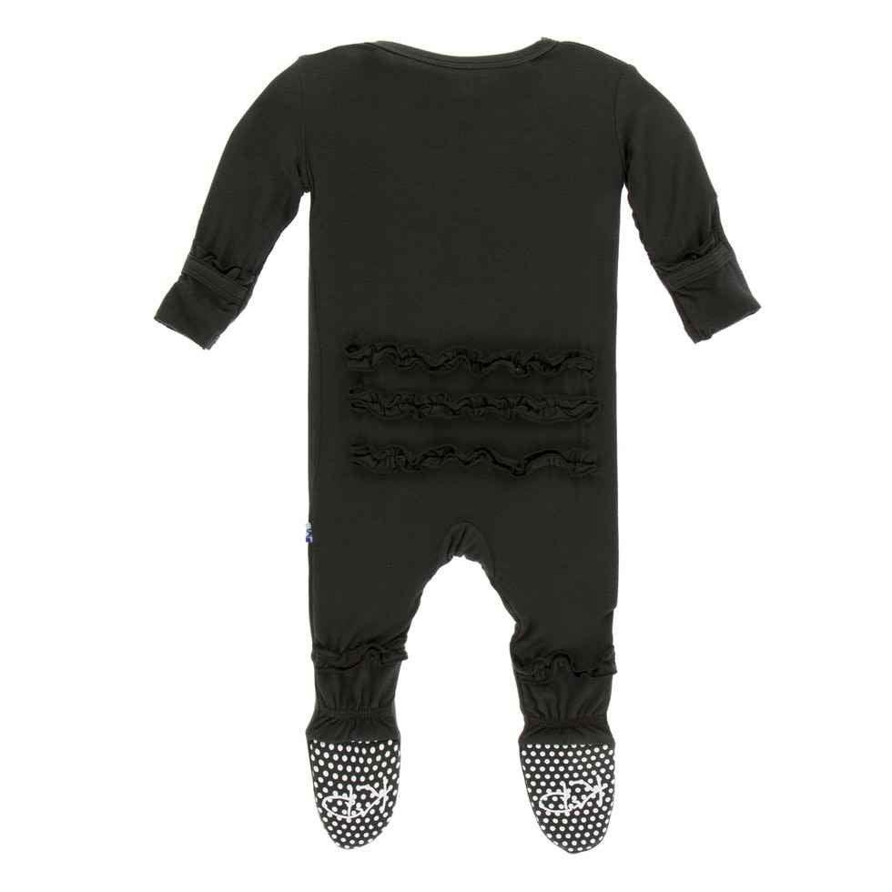 Solid Bamboo Classic Ruffle Footie with Zipper - Zebra - Image 2