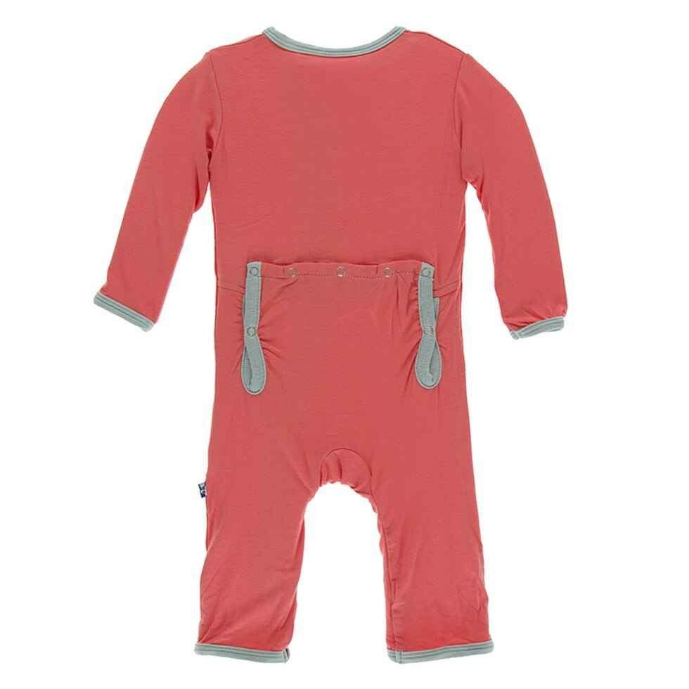 Solid Bamboo Coverall with Zipper - English Rose with Jade - Image 2
