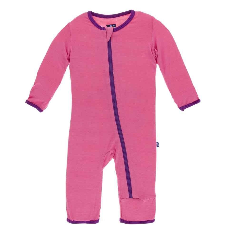 Solid Bamboo Coverall with Zipper - Flamingo with Starfish