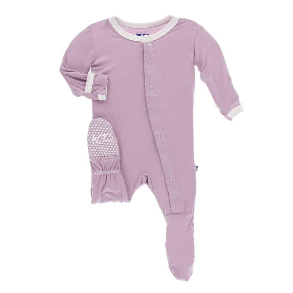 Solid Bamboo Footie with Snaps - Sweet Pea with Natural