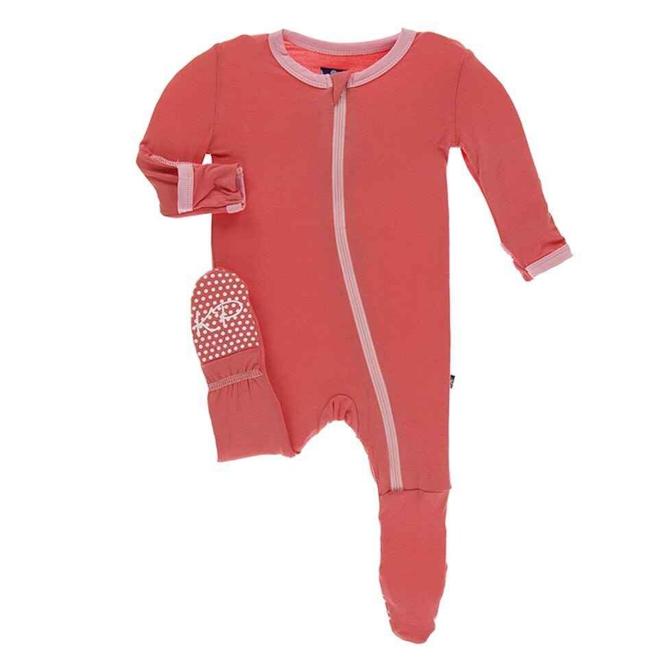 Solid Footie with Zipper - English Rose with Lotus
