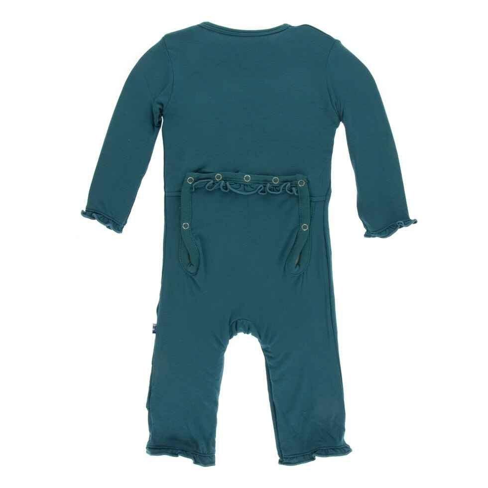 Solid Bamboo Layette Classic Ruffle Coverall with Snaps - Oasis - Image 2