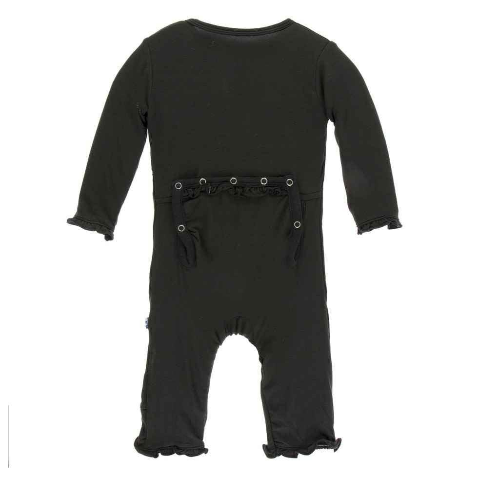 Solid Bamboo Layette Classic Ruffle Coverall with Snaps - Zebra - Image 2