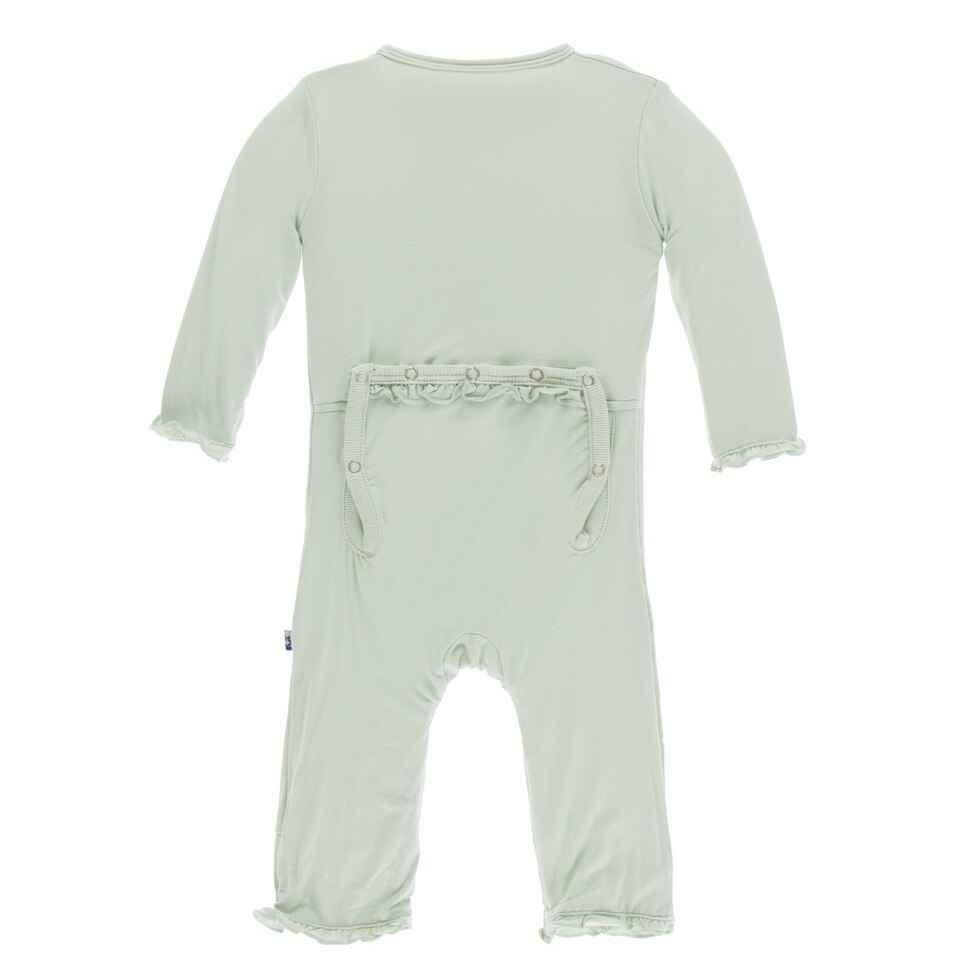 Solid Bamboo Layette Classic Ruffle Coverall with Zipper - Aloe - Image 2