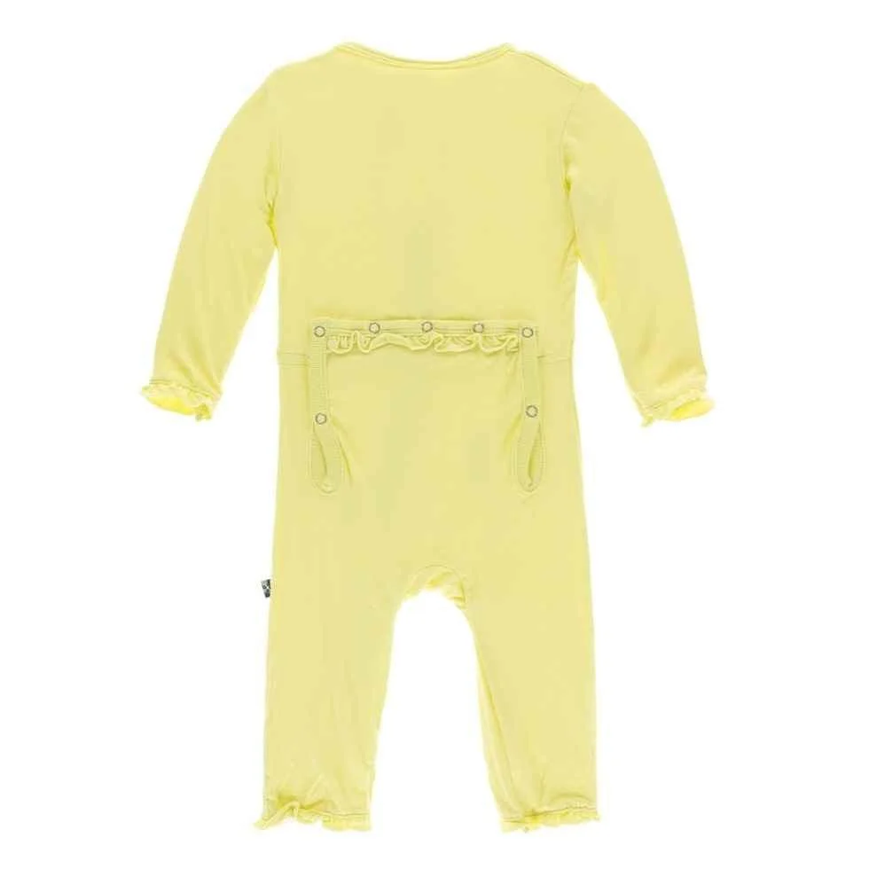 Solid Bamboo Layette Classic Ruffle Coverall with Zipper - Lime Blossom - Image 2