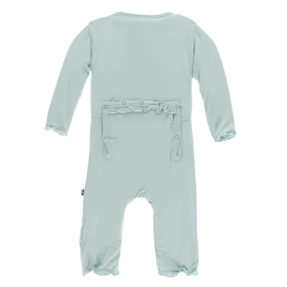 Solid Bamboo Layette Classic Ruffle Coverall with Zipper - Spring Sky - Image 2