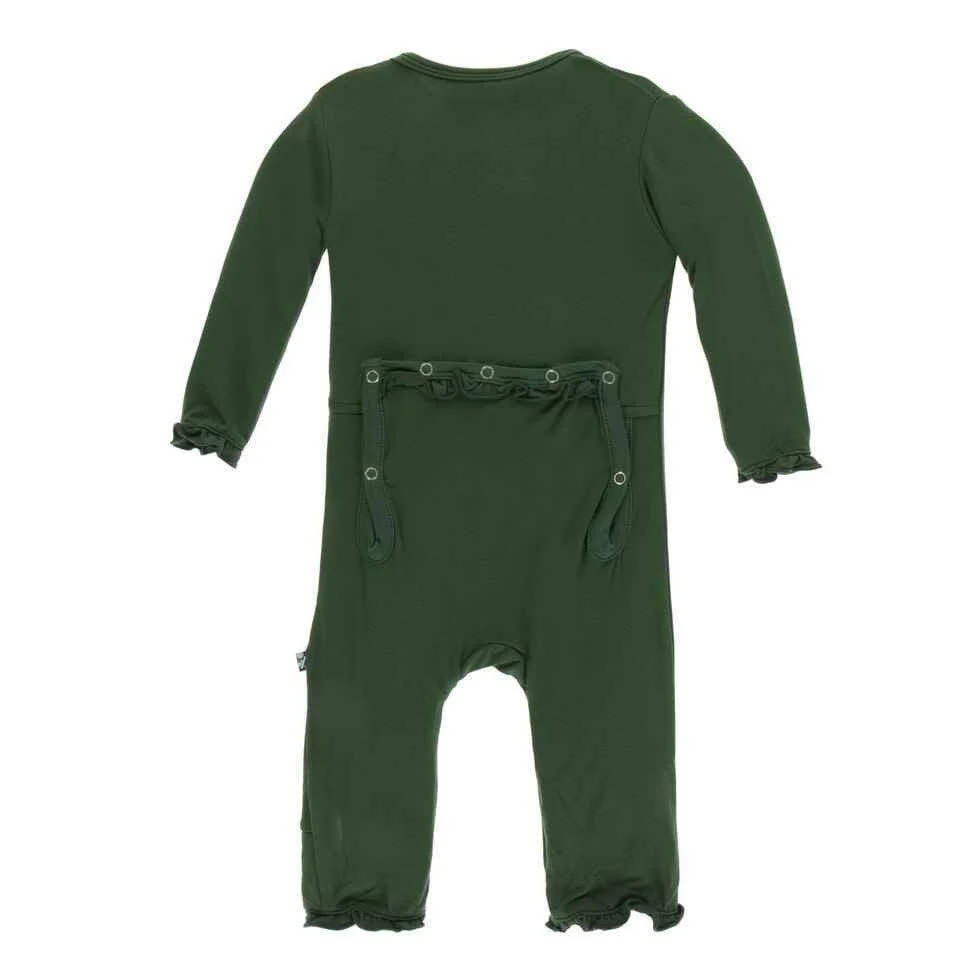 Solid Bamboo Layette Classic Ruffle Coverall with Zipper - Topiary - Image 2