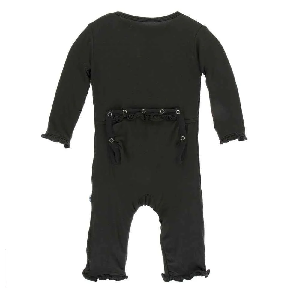 Solid Bamboo Layette Classic Ruffle Coverall with Zipper - Zebra - Image 2
