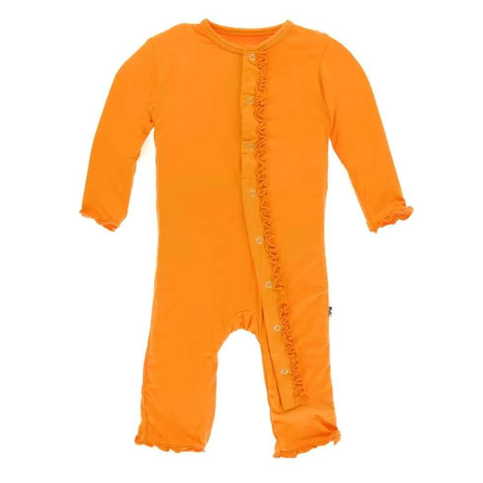 Solid Bamboo Muffin Ruffle Coverall with Snaps - Apricot - Image 2