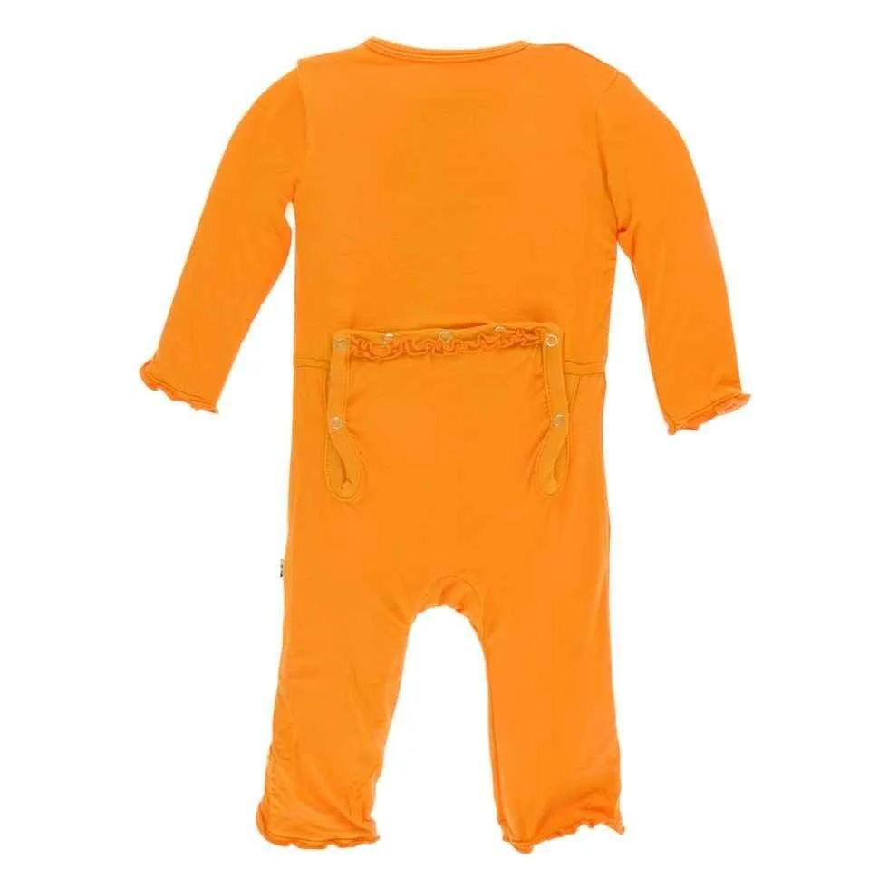 Solid Bamboo Muffin Ruffle Coverall with Snaps - Apricot - Image 4