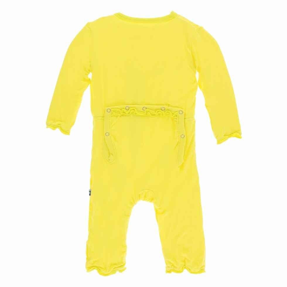 Solid Bamboo Muffin Ruffle Coverall with Snaps - Banana - Image 2