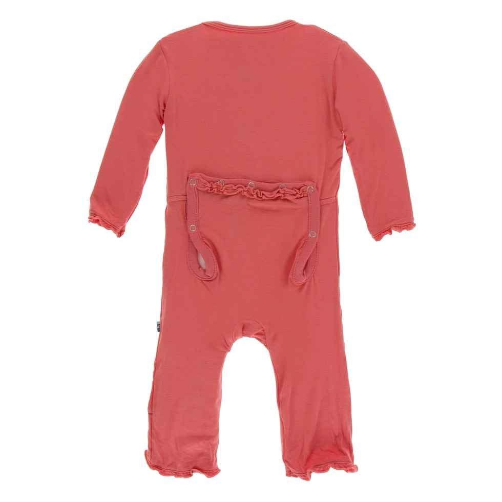 Solid Bamboo Muffin Ruffle Coverall with Snaps - English Rose - Image 2