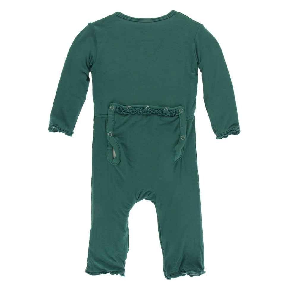 Solid Bamboo Muffin Ruffle Coverall with Snaps - Ivy - Image 2