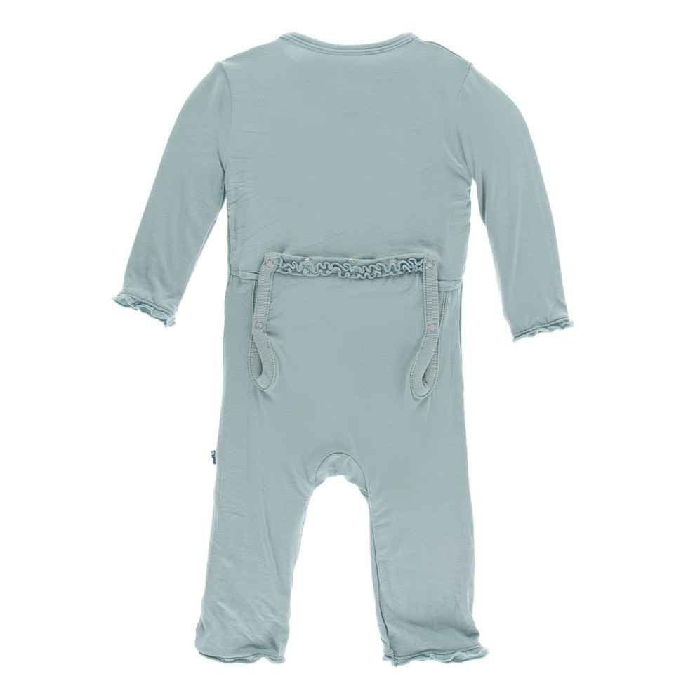 Solid Bamboo Muffin Ruffle Coverall with Snaps - Jade - Image 2