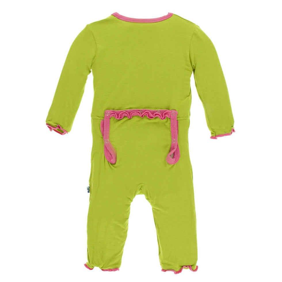 Solid Bamboo Muffin Ruffle Coverall with Snaps - Meadow with Flamingo - Image 2