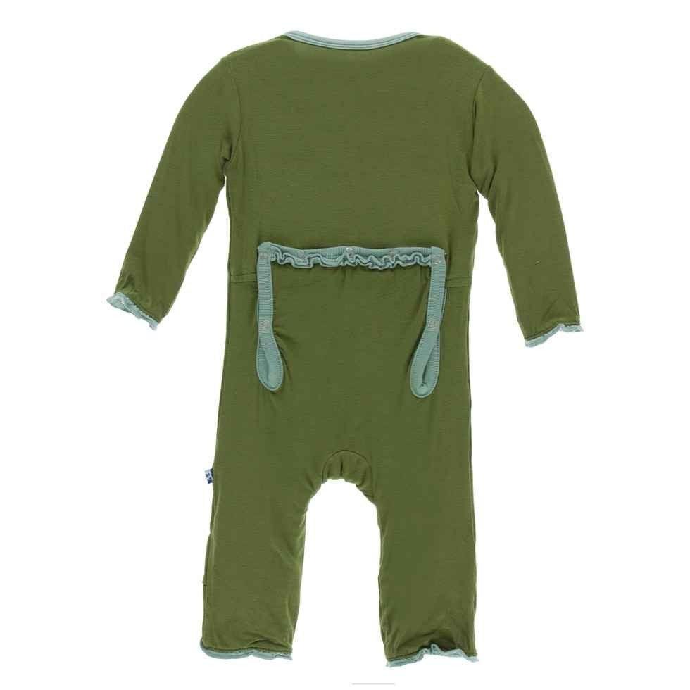 Solid Bamboo Muffin Ruffle Coverall with Snaps - Moss with Shore - Image 2