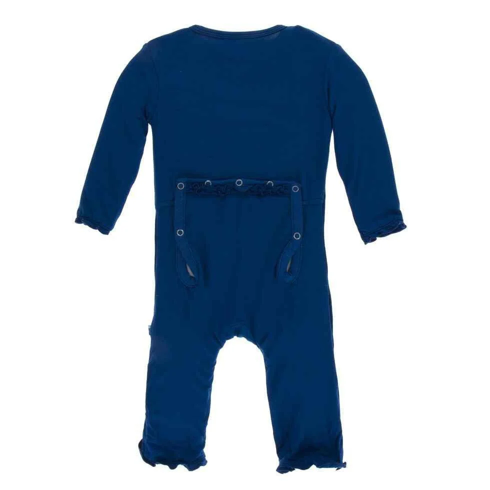 Solid Bamboo Muffin Ruffle Coverall with Snaps - Navy - Image 2