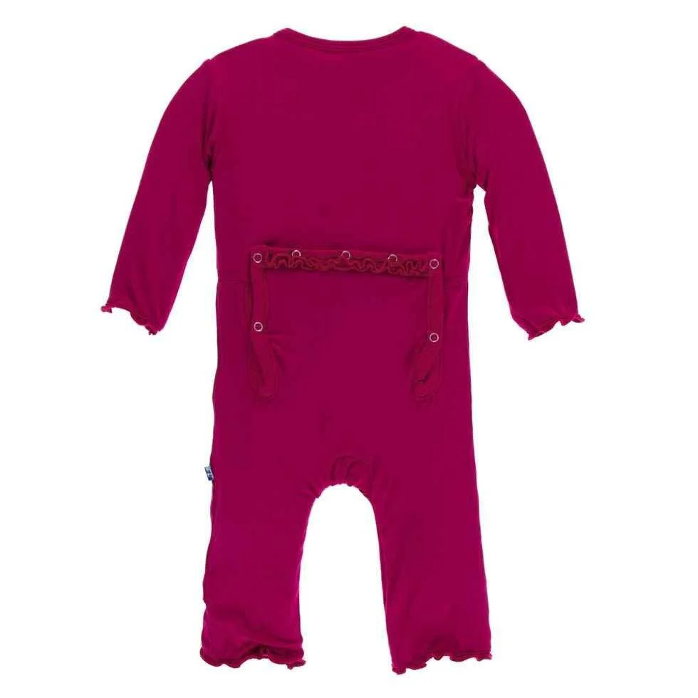 Solid Bamboo Muffin Ruffle Coverall with Snaps - Rhododendron - Image 2