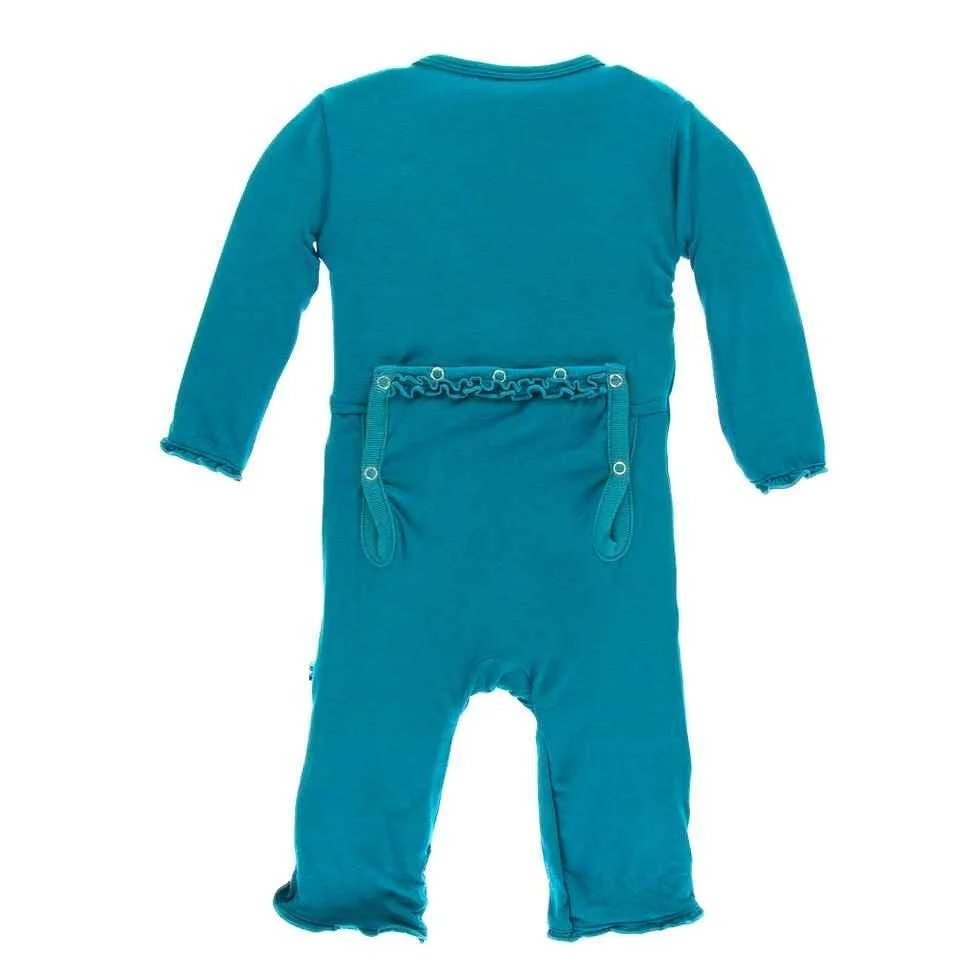 Solid Bamboo Muffin Ruffle Coverall with Snaps - Seagrass - Image 2