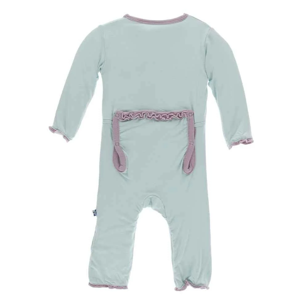 Solid Bamboo Muffin Ruffle Coverall with Snaps - Spring Sky with Sweet Pea - Image 2