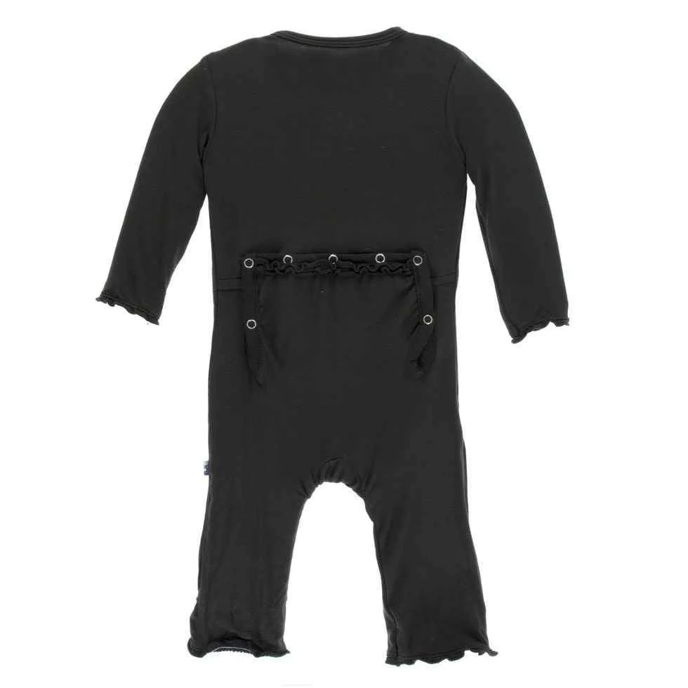 Solid Bamboo Muffin Ruffle Coverall with Snaps - Zebra - Image 2
