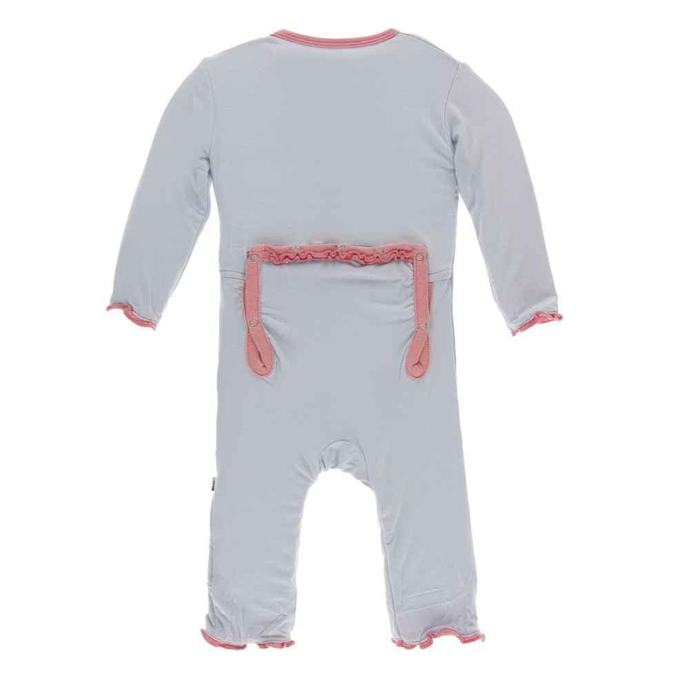 Solid Bamboo Muffin Ruffle Coverall with Zipper - Dew with Strawberry - Image 2