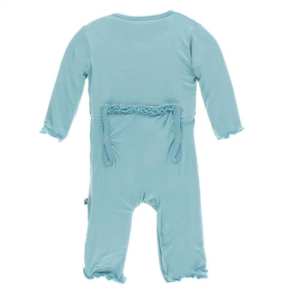 Solid Bamboo Muffin Ruffle Coverall with Zipper - Glacier - Image 2