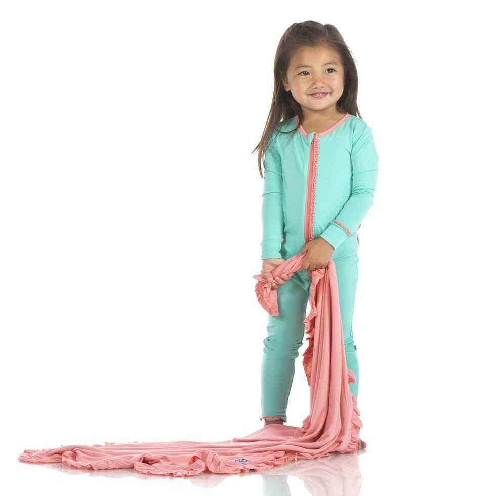 Solid Bamboo Muffin Ruffle Coverall with Zipper - Glass with Strawberry - Image 2