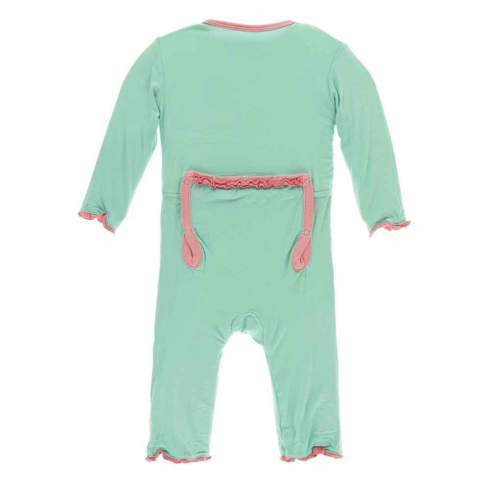 Solid Bamboo Muffin Ruffle Coverall with Zipper - Glass with Strawberry - Image 3