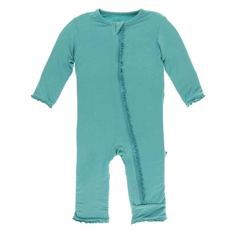 Solid Bamboo Muffin Ruffle Coverall with Zipper - Neptune - Image 5