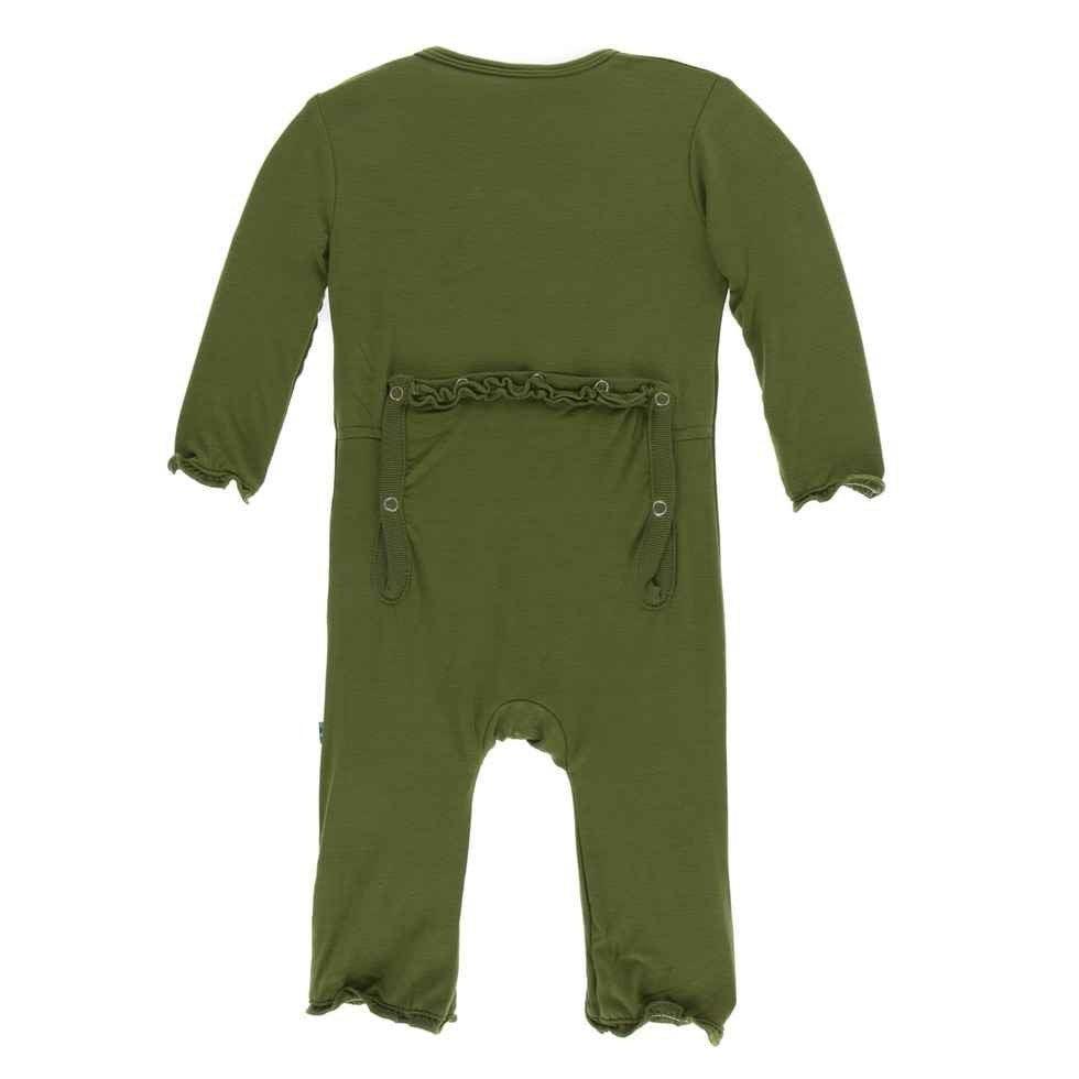 Solid Bamboo Muffin Ruffle Coverall with Zipper - Pesto - Image 2