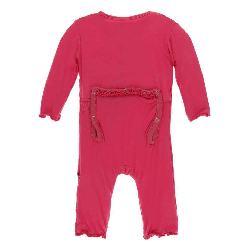 Solid Bamboo Muffin Ruffle Coverall with Zipper - Red Ginger - Image 2