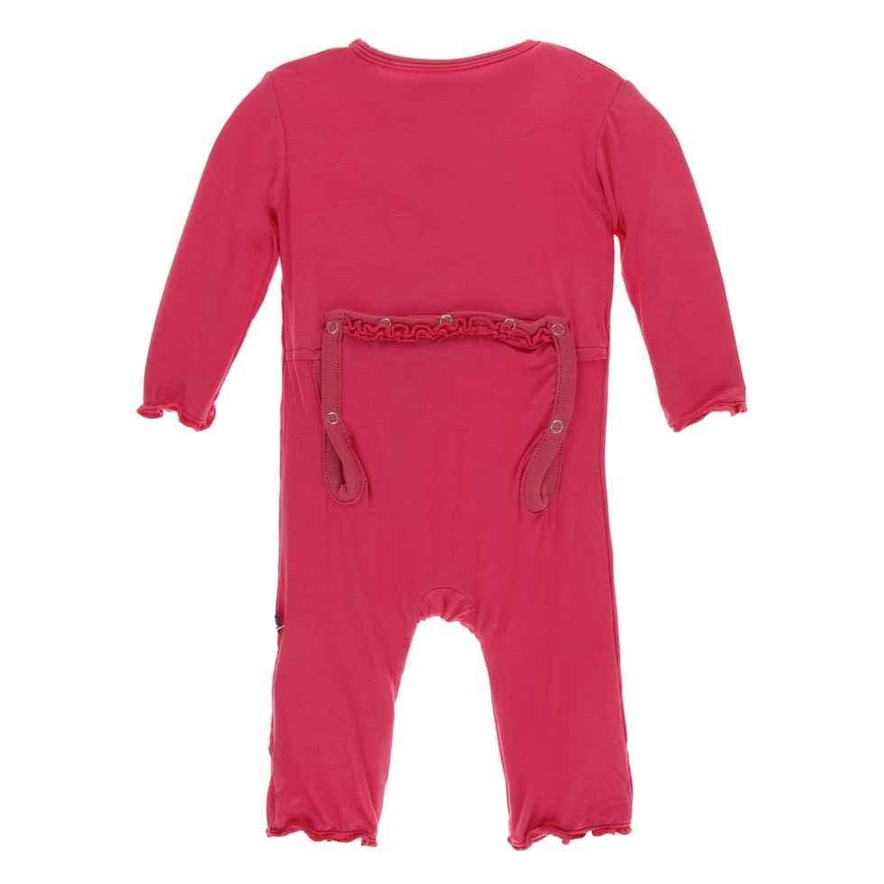 Solid Bamboo Muffin Ruffle Coverall with Zipper - Red Ginger - Image 3