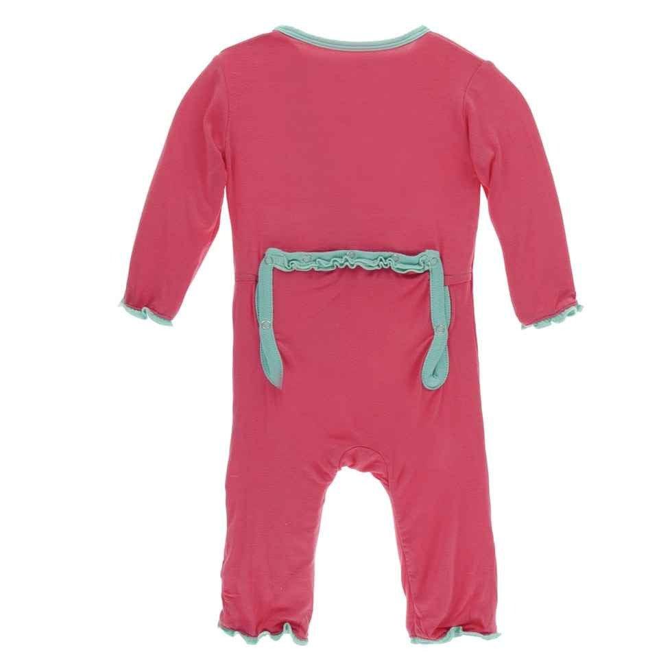 Solid Bamboo Muffin Ruffle Coverall with Zipper - Red Ginger with Glass - Image 2