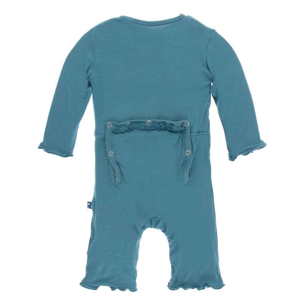 Solid Bamboo Muffin Ruffle Coverall with Zipper - Seagrass - Image 3