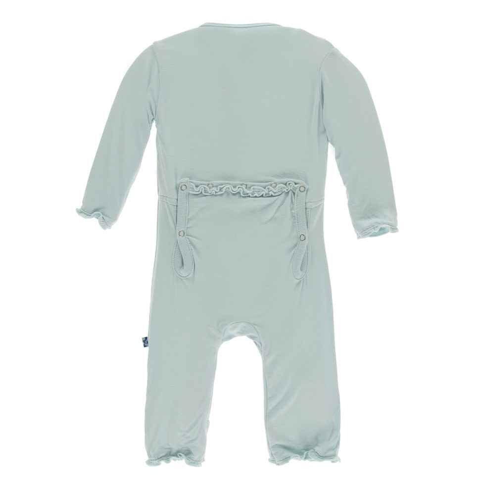 Solid Bamboo Muffin Ruffle Coverall with Zipper - Spring Sky - Image 2