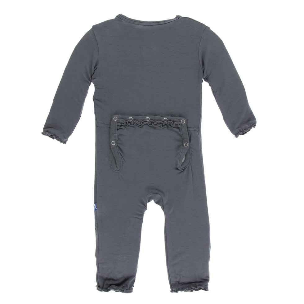 Solid Bamboo Muffin Ruffle Coverall with Zipper - Stone - Image 2