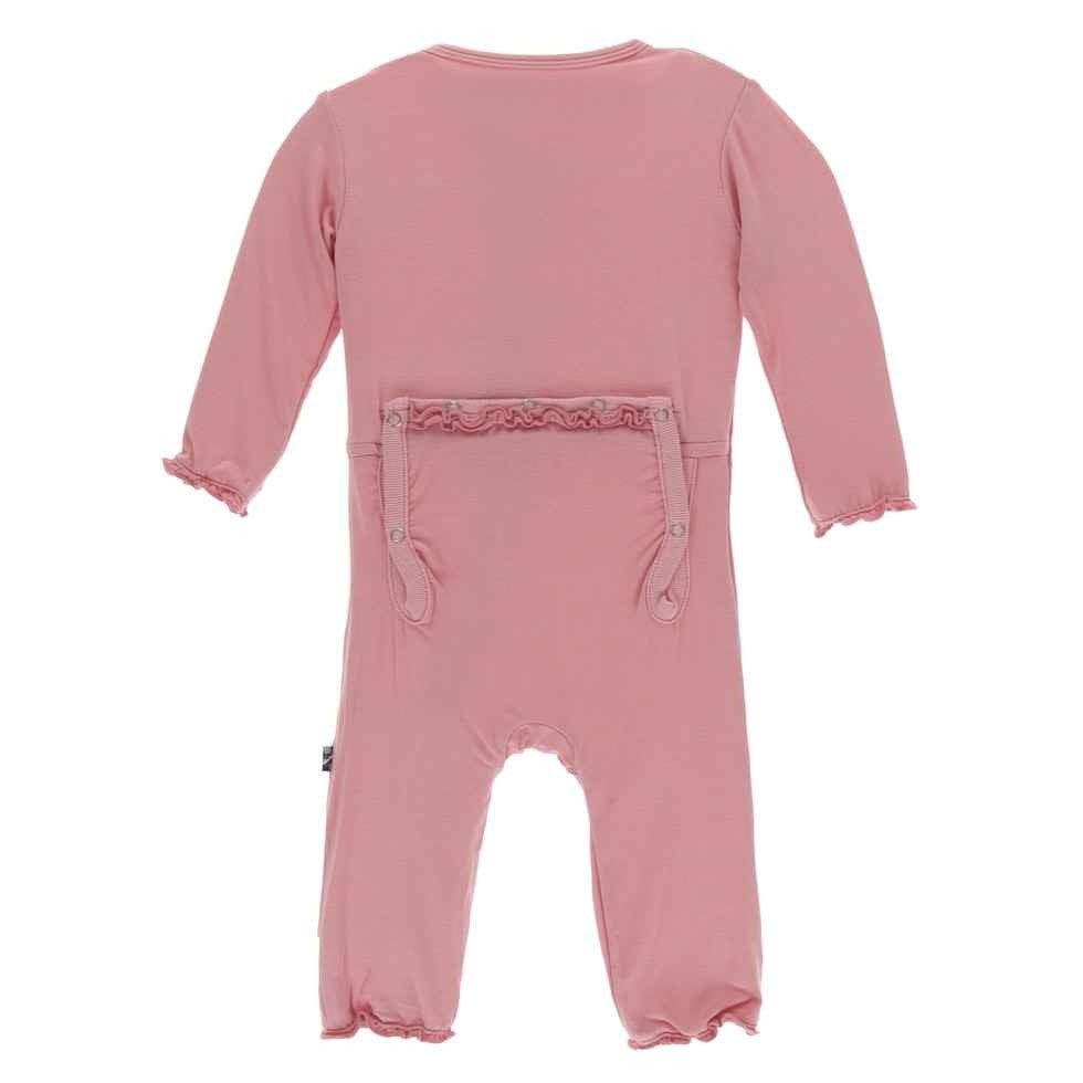 Solid Bamboo Muffin Ruffle Coverall with Zipper - Strawberry - Image 2