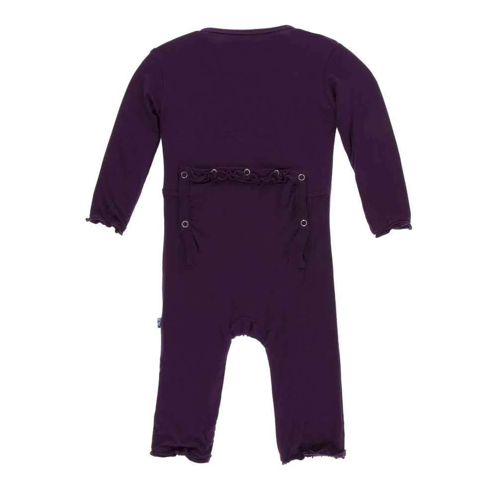 Solid Bamboo Muffin Ruffle Coverall with Zipper - Wine Grapes - Image 2